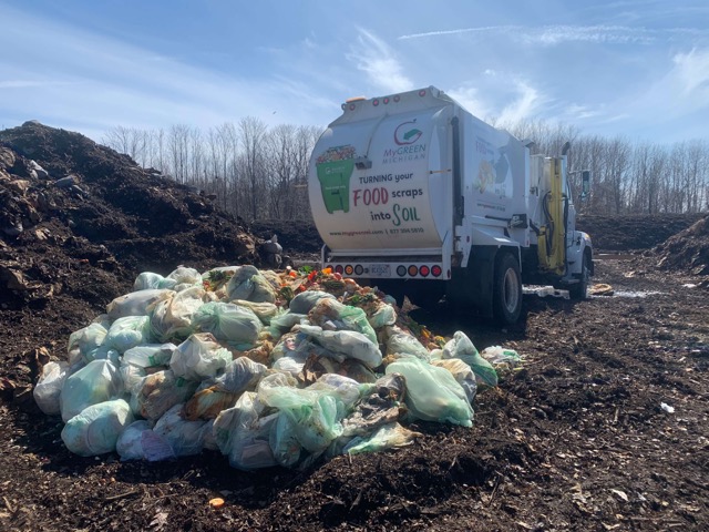 My Green Michigan food waste truck compost pile